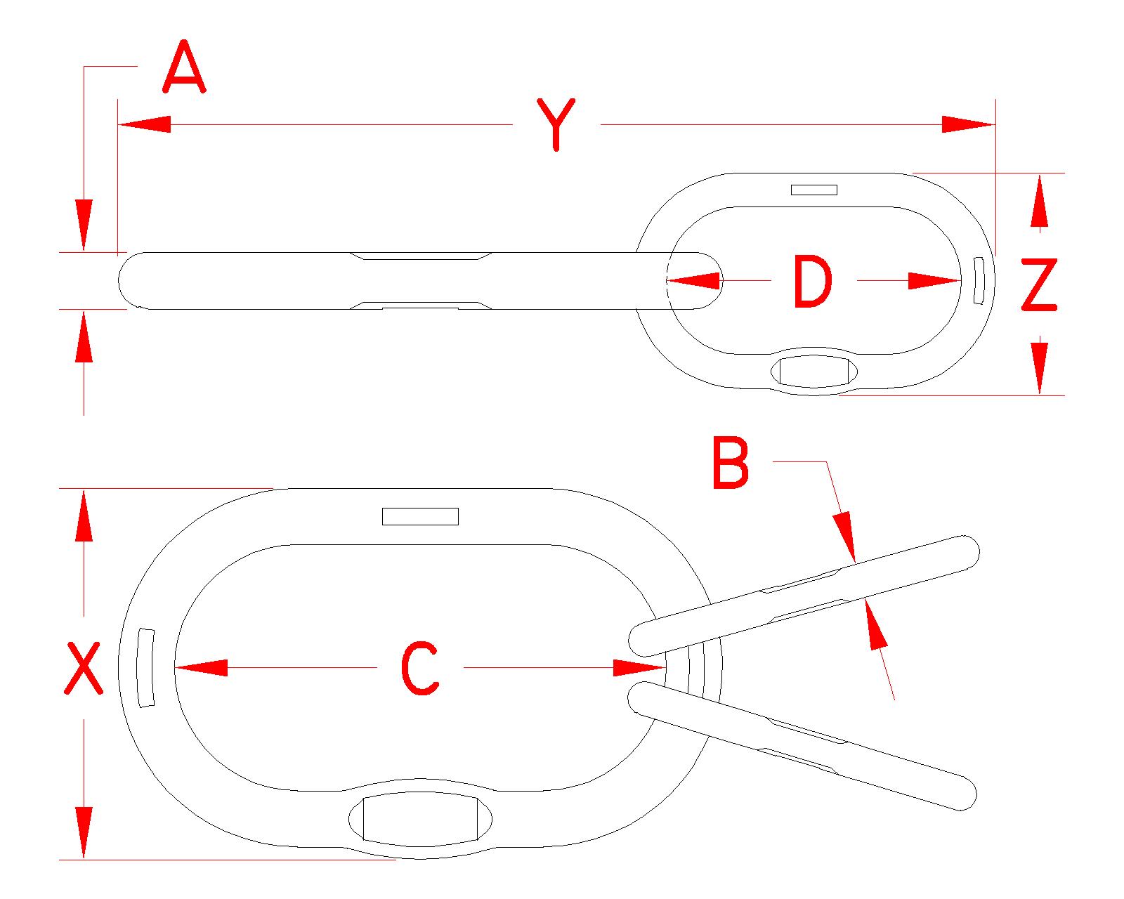 Stainless Steel Master Link with Legs, S0652-0, Line Drawing Stainless Steel Master Link with Legs, S0652-0, Line Drawing